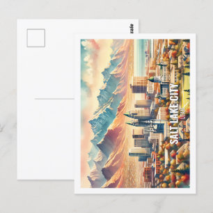 Carte Postale Salt Lake City Utah USA Fameuse Place aquarelle