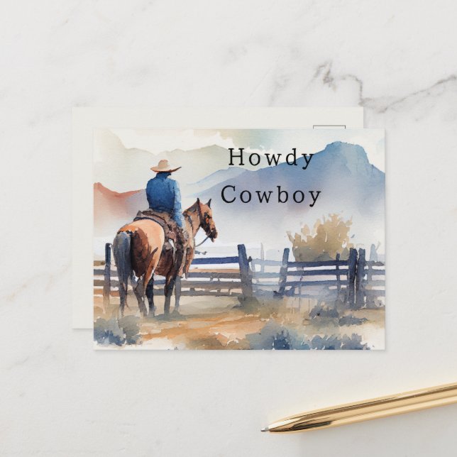 Carte Postale Salut Cowboy Cheval (Devant/Arrière en situation)