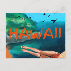 Carte Postale Salutation de Hawii Belle plage vintage