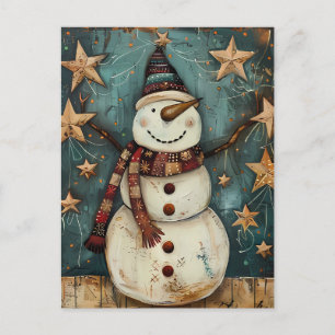 Carte Postale Salutation de Noël avec Snowman