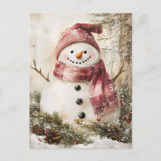 Carte Postale Salutation de Noël avec Snowman (Devant)