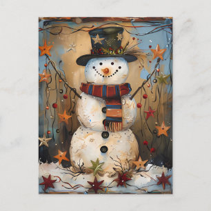 Carte Postale Salutation de Noël avec Snowman