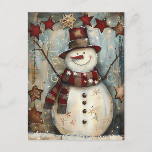 Carte Postale Salutation de Noël avec Snowman