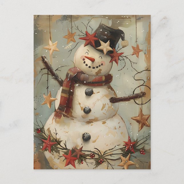 Carte Postale Salutation de Noël avec Snowman (Devant)