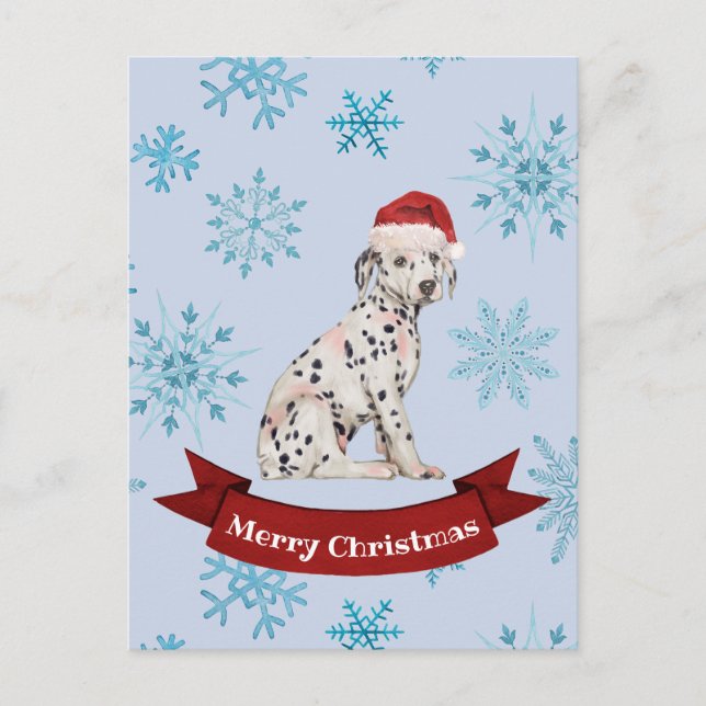 Carte Postale Salutation de Noël avec un chiot dalmate festif (Devant)