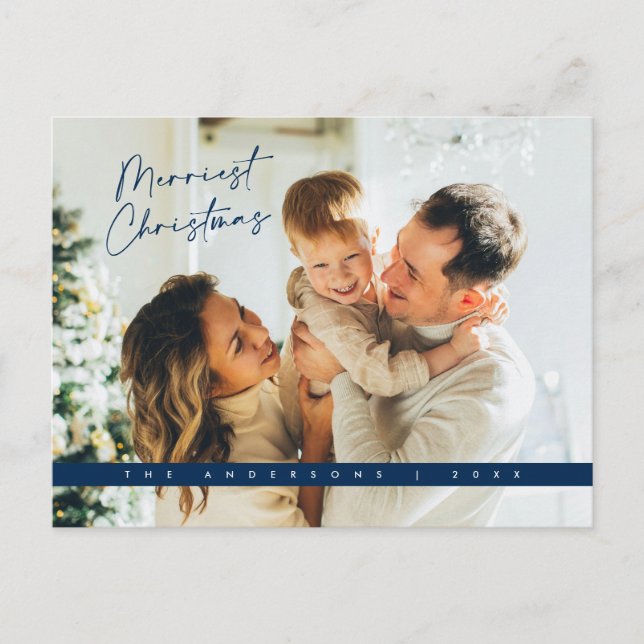 Carte Postale Salutation de Noël contemporaine, photo de famille (Devant)