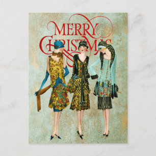 Carte Postale Salutation de Noël des femmes des années 30 vintag