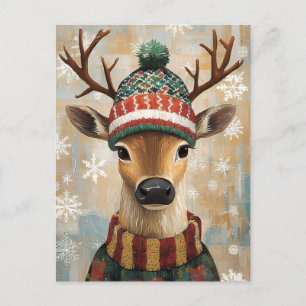 Carte Postale Salutation de Noël festive avec cerf
