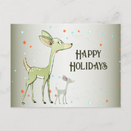 Carte Postale Salutation de Noël Green Deers Vacances mignonnes