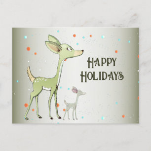 Carte Postale Salutation de Noël Green Deers Vacances mignonnes