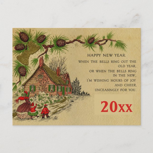 Carte Postale Salutation de Nouvel An Vintage modifiable (Devant)