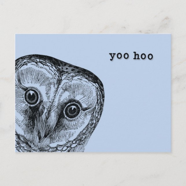 Carte Postale Salutation de Yoo Hoo Owl en bleu (Devant)