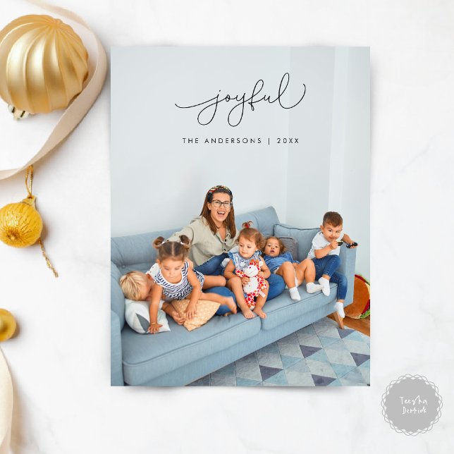 Carte Postale Salutation joyeuse, Joyeux Noël Famille Photo (Joyful Greeting, Merry Christmas Family Photo Postcard, Modern Minimalist themed)