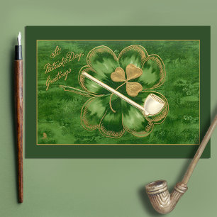 Carte Postale Salutation vintage de la Saint-Patrick avec Shamro