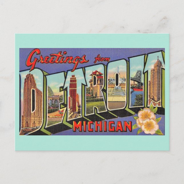 Carte Postale Salutation Vintage Détroit Michigan (Devant)