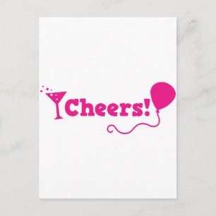 Carte Postale Salutations ! avec fête Balloon et verre de cockta