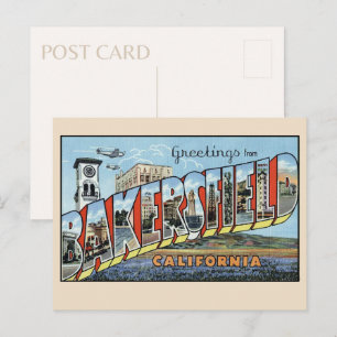 Carte Postale Salutations de Bakersfield, Californie Vintage