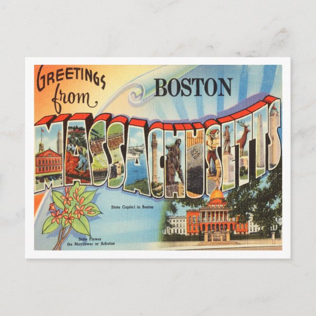 Carte Postale Salutations de Boston, Massachusetts Travel (Devant)
