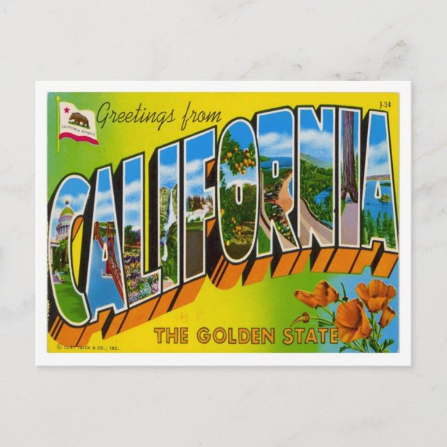 Carte Postale Salutations De Californie Des États-Unis (Devant)