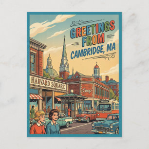 Carte Postale Salutations de Cambridge MA Harvard Square Rétro