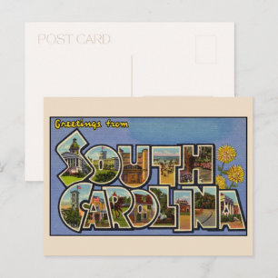 Carte Postale Salutations de Caroline du Sud Grand Lettre Vintag