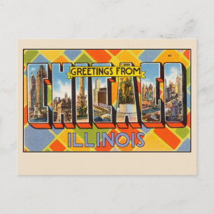 Carte Postale Salutations de Chicago, Illinois Coloré Vintage