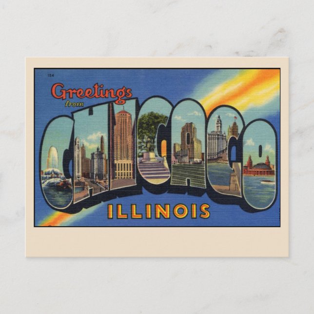 Carte Postale Salutations de Chicago, Illinois Landmarks Vintage (Devant)