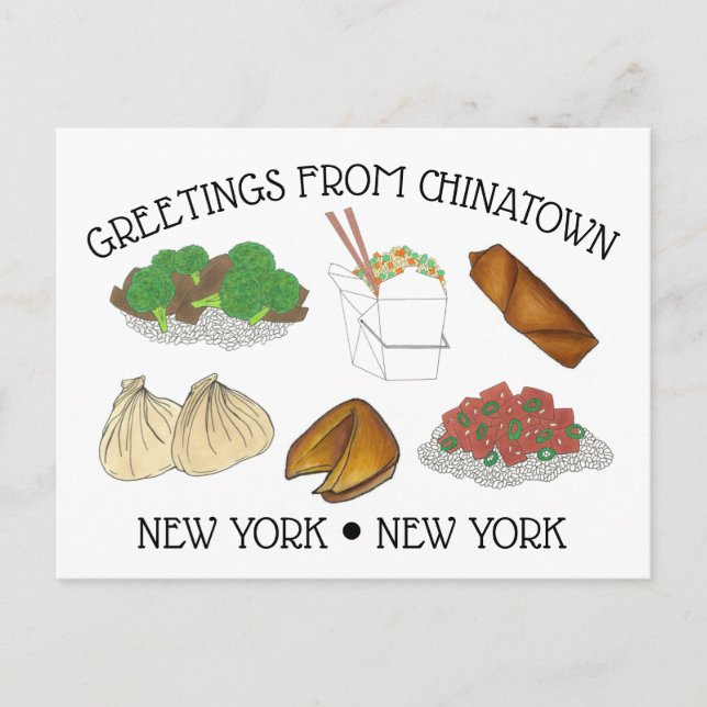 Carte Postale Salutations de Chinatown New York City NYC Foods (Devant)