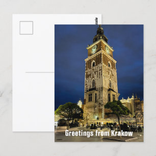Carte Postale Salutations de Cracovie Town Hall Tour Nuit Pologn