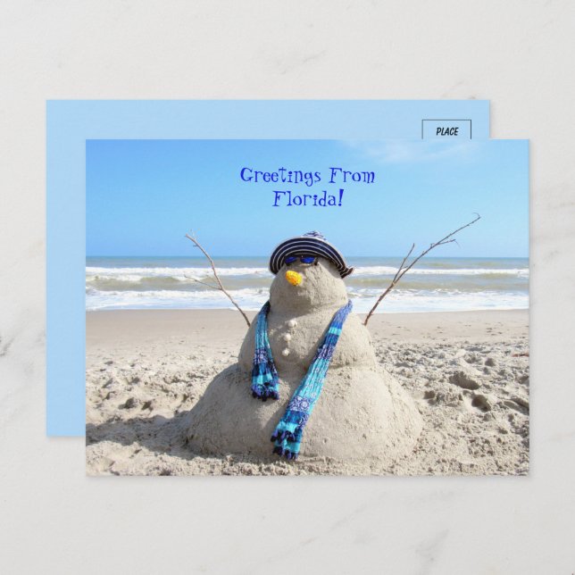 Carte Postale Salutations de Florida Beach Snowman (Devant / Derrière)