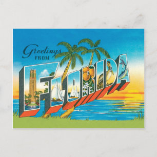 Carte Postale Salutations de Floride vintage avec coucher de sol