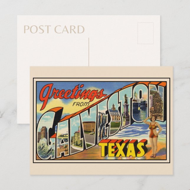 Carte Postale Salutations de Galveston Texas Vintage (Devant / Derrière)