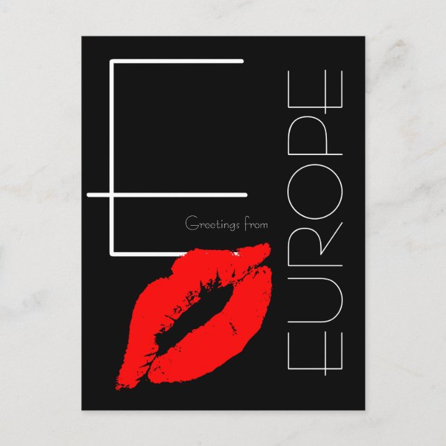 Carte Postale Salutations de l'Europe Rouge Lipstick Kiss Noir (Devant)