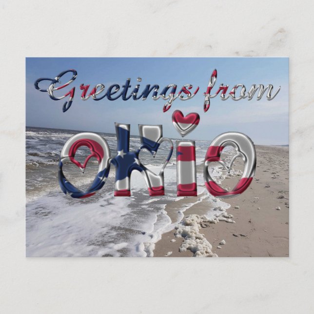 Carte Postale Salutations de l'Ohio State Flag Hearts USA (Devant)