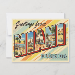 Carte Postale Salutations de Miami, Floride Vintage