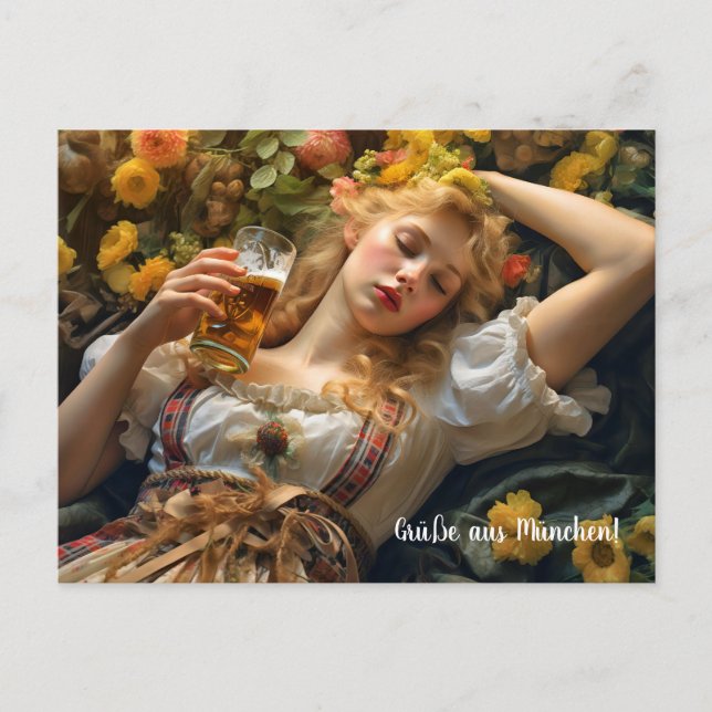 Carte Postale Salutations de Munich! Ambiance de tente à bière (Devant)