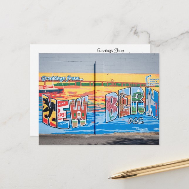 Carte Postale Salutations de New Berne, Caroline du Nord (Devant/Arrière en situation)