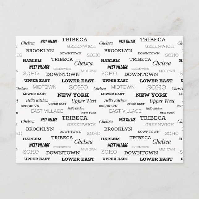 Carte Postale Salutations de New York City, Quartiers (Devant)