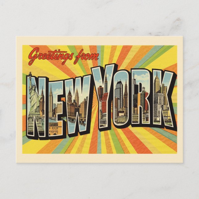 Carte Postale Salutations de New York Vintage (Devant)