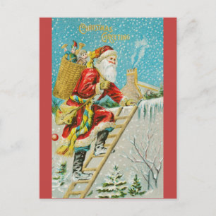 Carte Postale Salutations de Noël Père Noël vintage