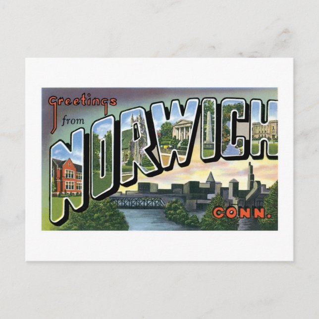 Carte Postale Salutations de Norwich, Connecticut ! (Devant)