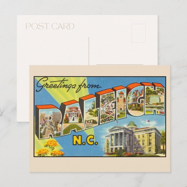 Carte Postale Salutations de Raleigh Caroline du Nord Grand Lett (Devant / Derrière)