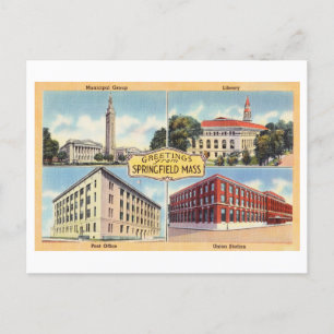 Carte Postale Salutations de Springfield, Massachusetts, Vintage