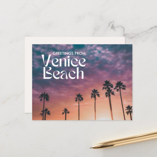 Carte Postale Salutations de Venice Beach Sunset Postcard (Devant/Arrière en situation)