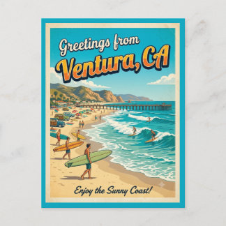 Carte Postale Salutations de Ventura Californie Rétro Surf Beach
