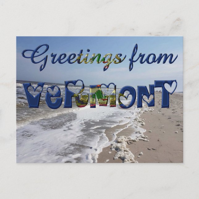 Carte Postale Salutations de Vermont State Flag Hearts USA (Devant)