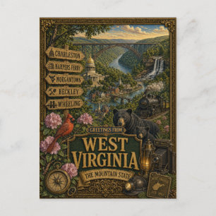 Carte Postale Salutations de Virginie-Occidentale Art Rétro Vi