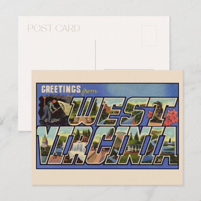 Carte Postale Salutations de Virginie-Occidentale Grand Lettre V (Devant / Derrière)