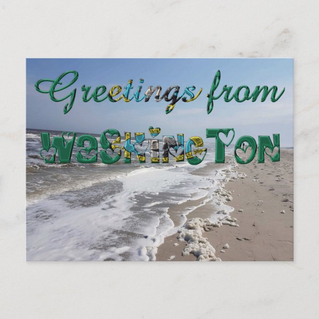 Carte Postale Salutations de Washington State Flag Hearts USA (Devant)