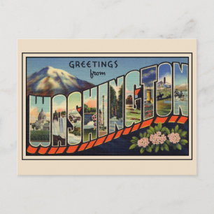 Carte Postale Salutations de Washington State Vintage